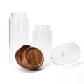 Customized Size Clear Round Glass Jars with Acacia Wood Lids